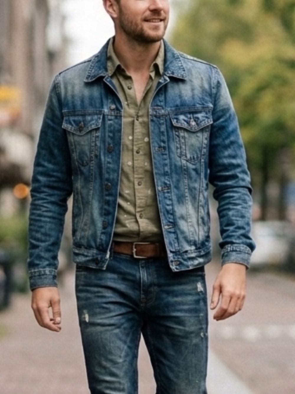 EUC H&M Vintage Wash Blue Denim Trucker Jacket Medium